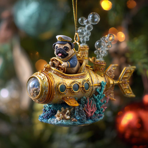 Captain Pug Christmas Mica Ornament GFSPQA69