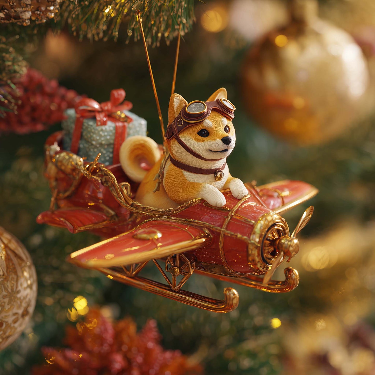Shiba Flight Christmas Mica Ornament GFSPQA70