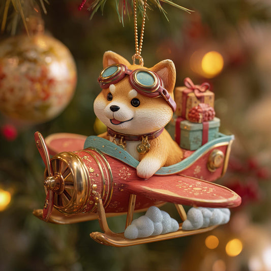 Shiba Flight Christmas Mica Ornament GFSPQA71