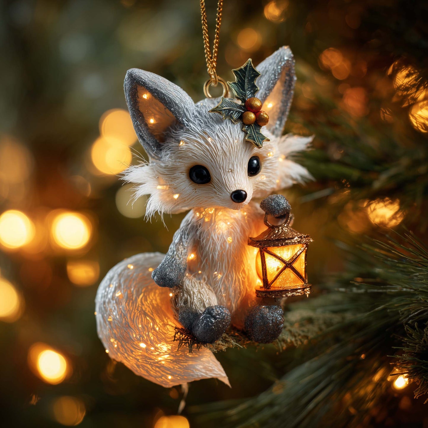 Lantern Fox Spirit Christmas Mica Ornament GFSPQA89