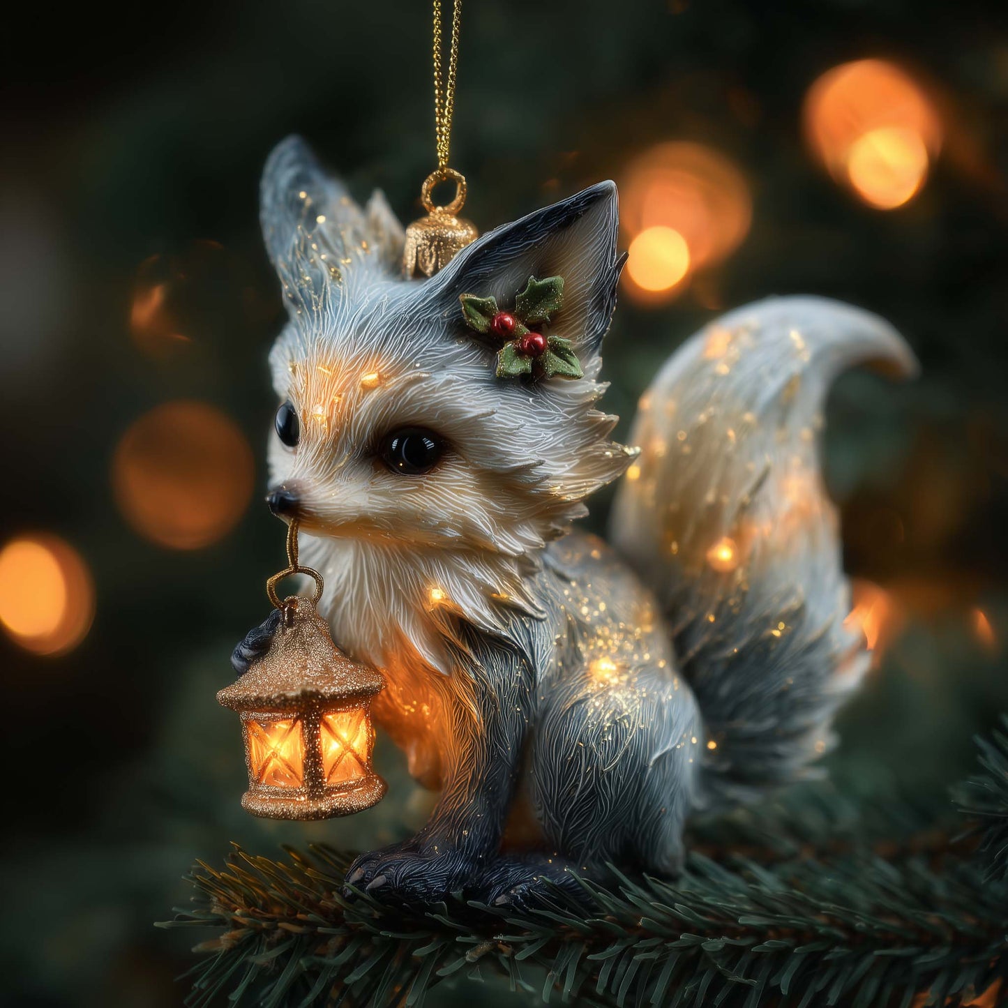 Lantern Fox Spirit Christmas Mica Ornament GFSPQA90