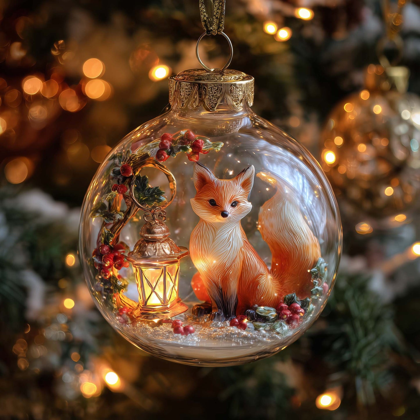 Lantern Fox Spirit Christmas Mica Ornament GFSPQA93