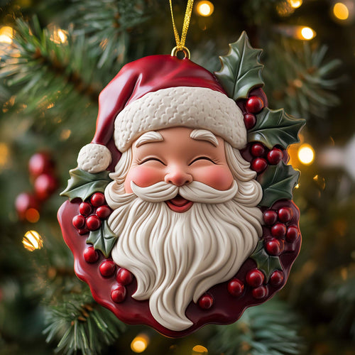 Holly Santa Christmas Mica Ornament GFSPQM07