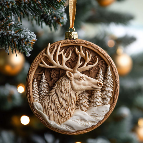 Carved Elk Christmas Mica Ornament GFSPQM09