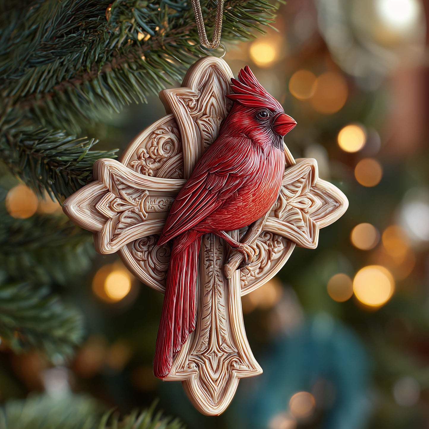 Cross Cardinal Christmas Mica Ornament GFSPQM102