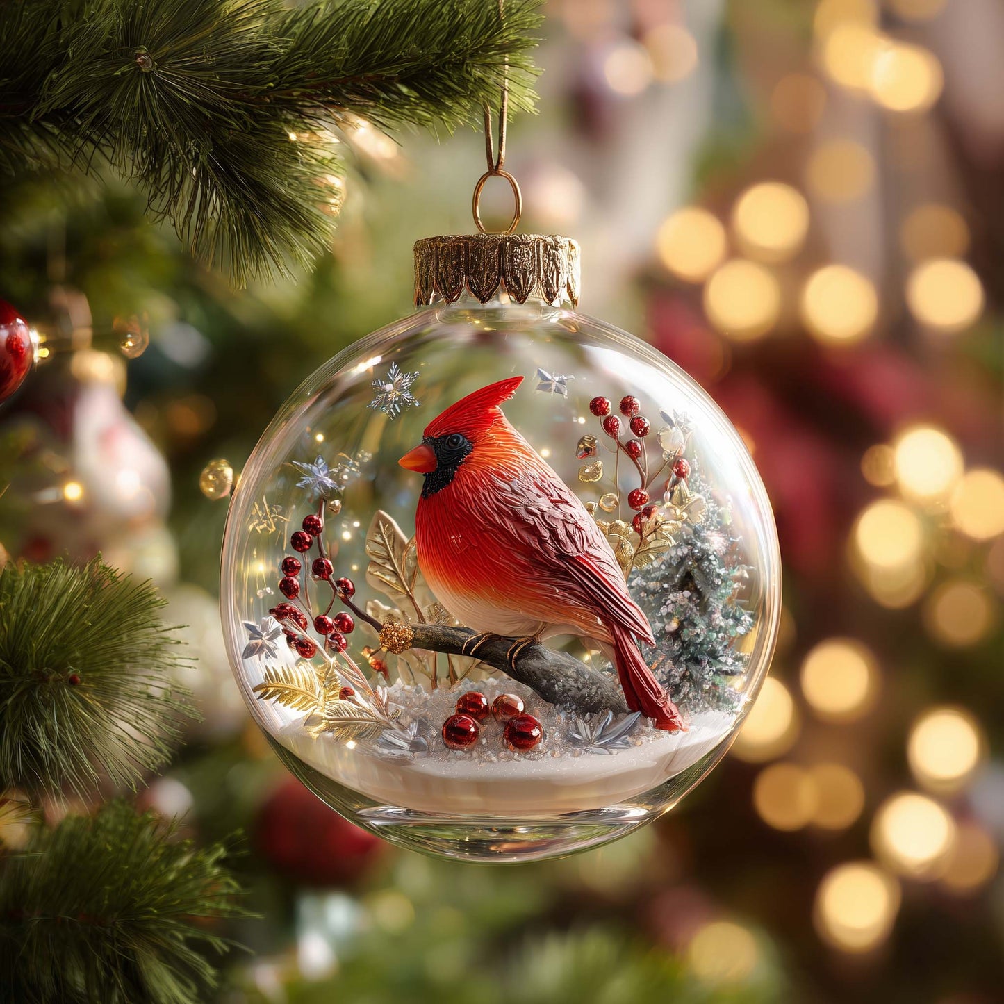 Cardinal Globe Christmas Mica Ornament GFSPQM105
