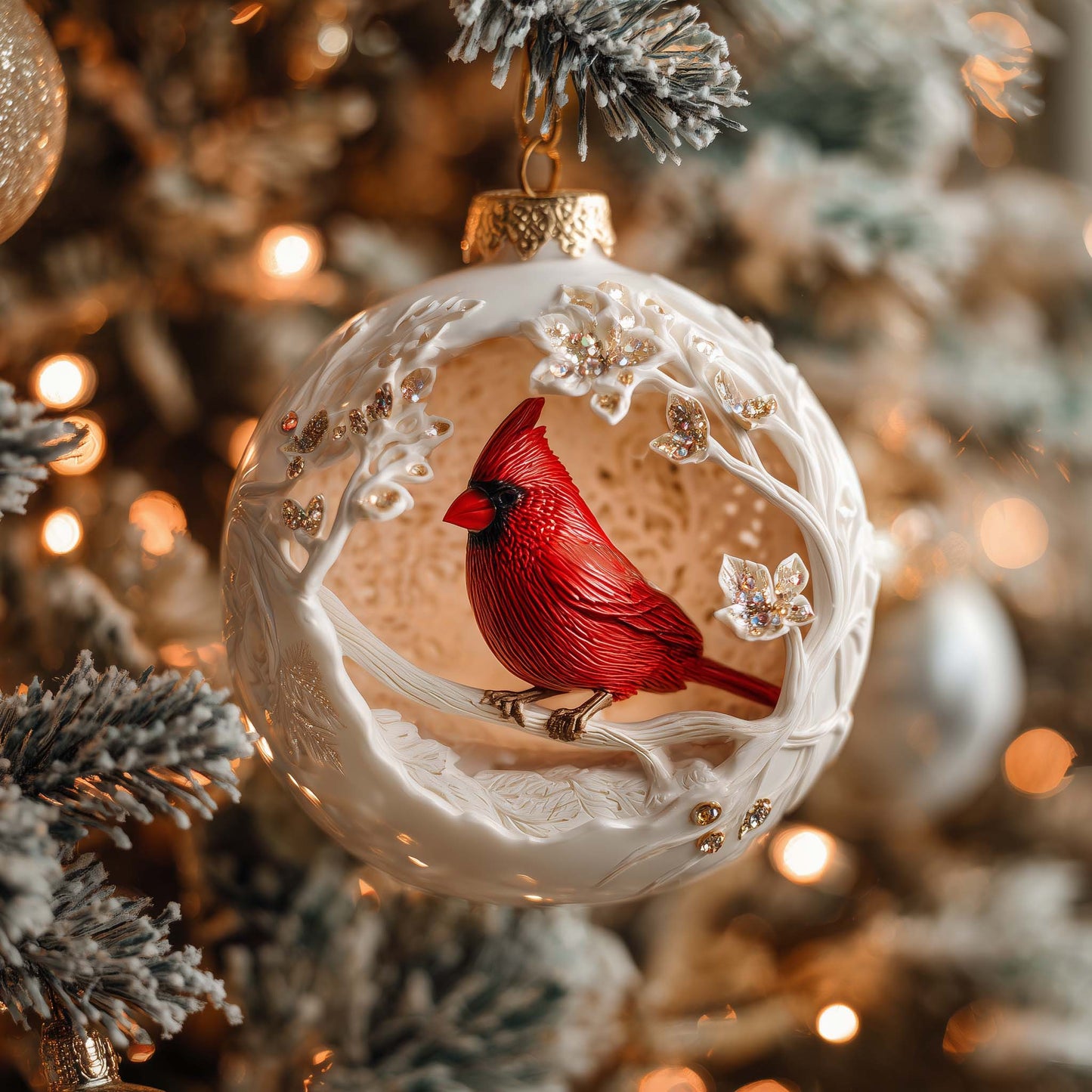 Lace Cardinal Christmas Mica Ornament GFSPQM110