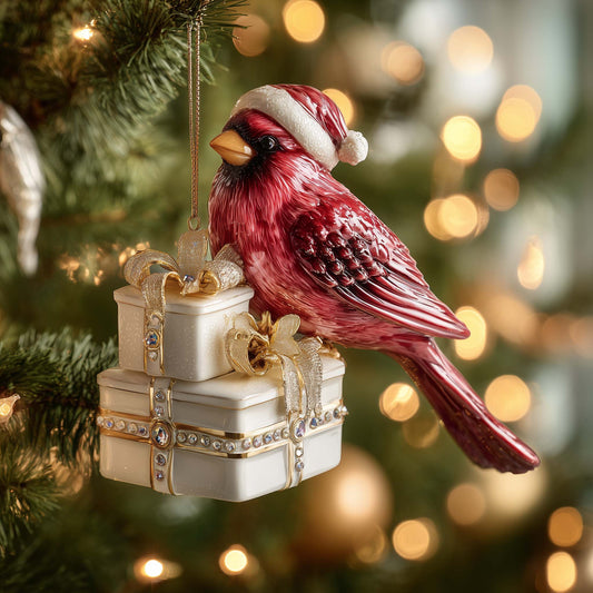 Santa Cardinal Christmas Mica Ornament GFSPQM119