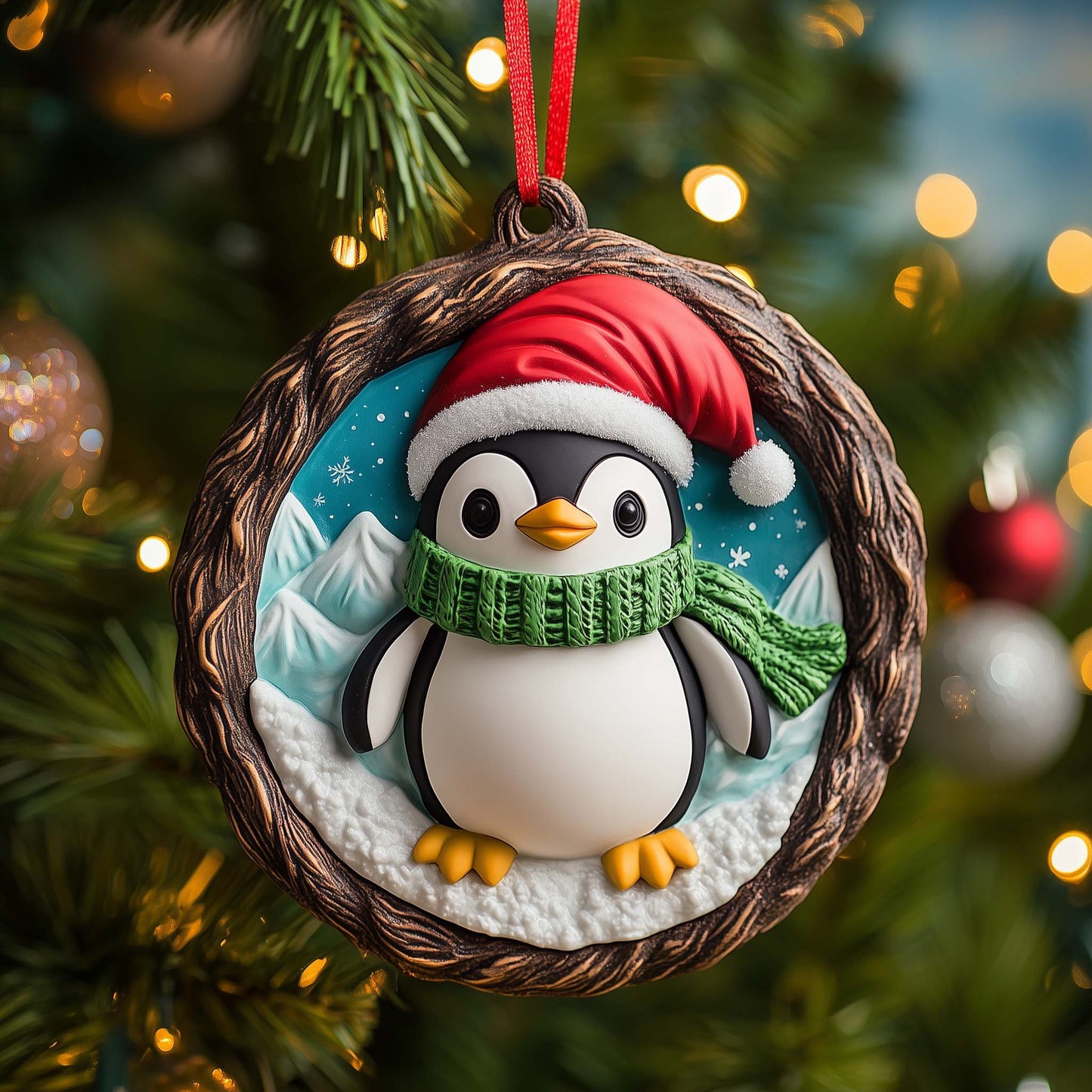 Santa Penguin Christmas Mica Ornament GFSPQM121
