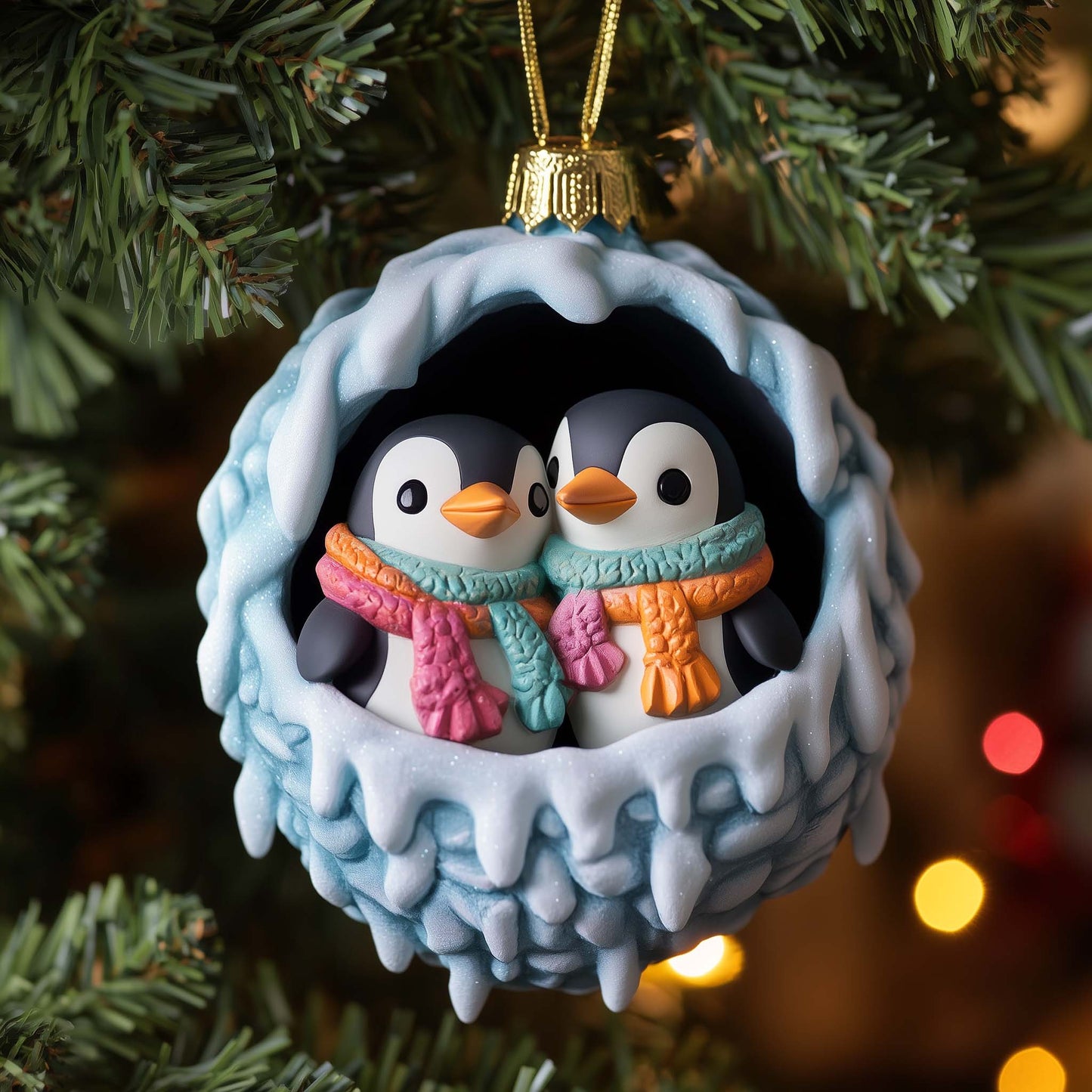 Penguin Pair Christmas Mica Ornament GFSPQM122