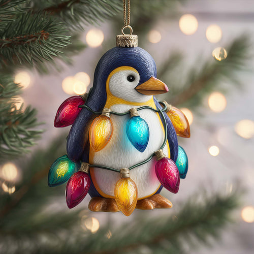 Penguin Lights Christmas Mica Ornament GFSPQM123