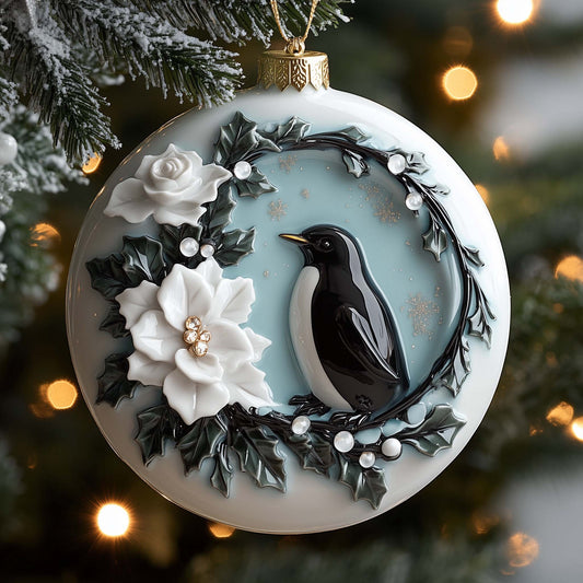 Floral Penguin Christmas Mica Ornament GFSPQM129