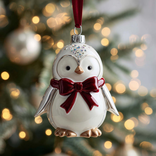 Bow Penguin Christmas Mica Ornament GFSPQM131