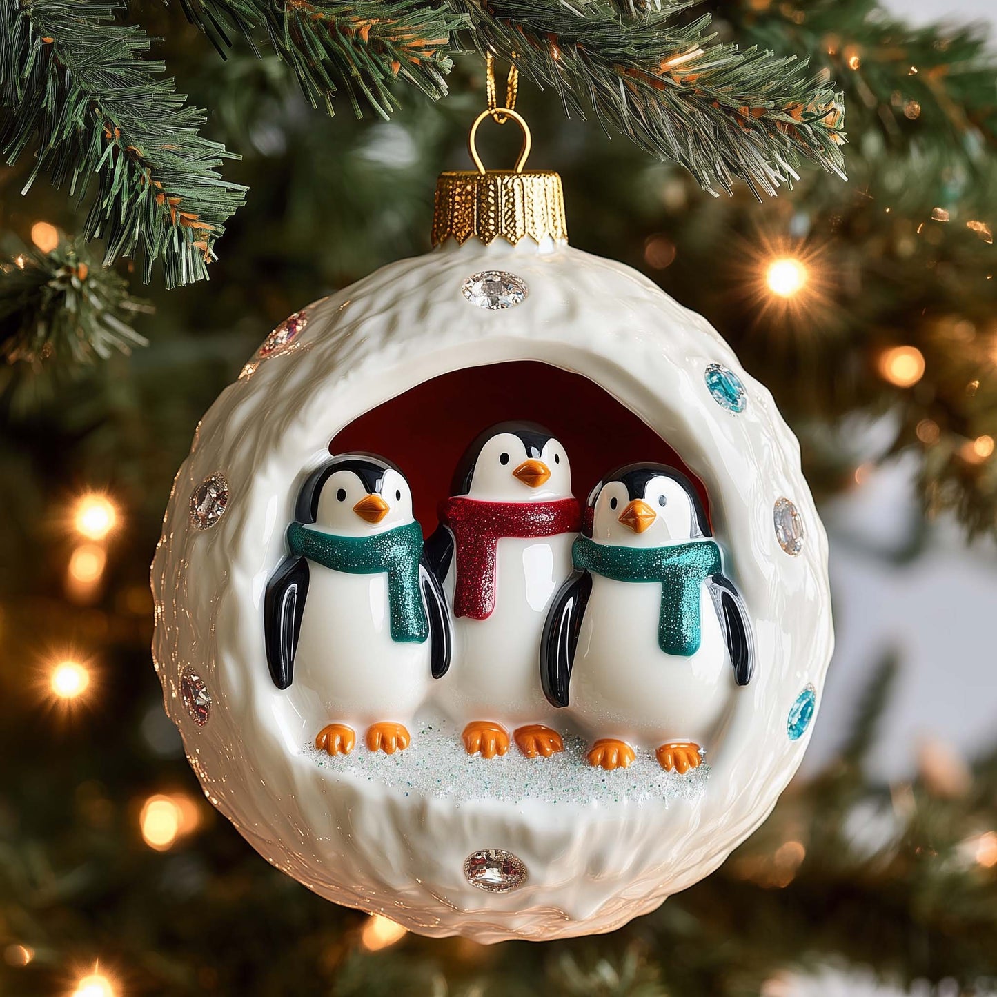 Penguin Trio Christmas Mica Ornament GFSPQM133