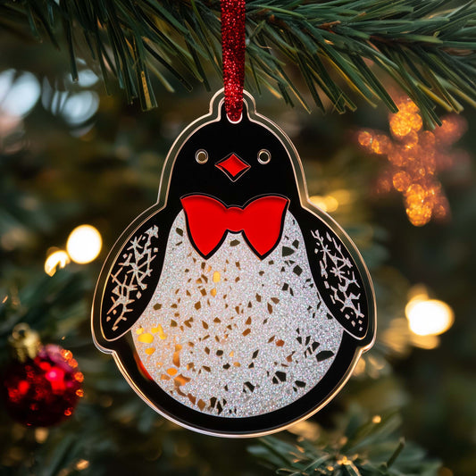 Bowtie Penguin Christmas Mica Ornament GFSPQM137