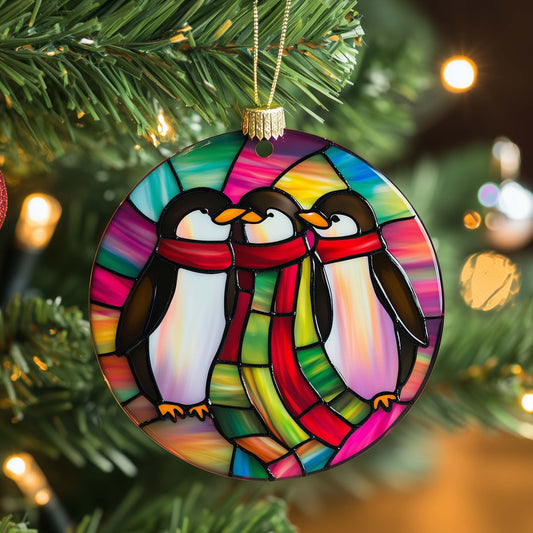 Stained Penguins Christmas Mica Ornament GFSPQM138