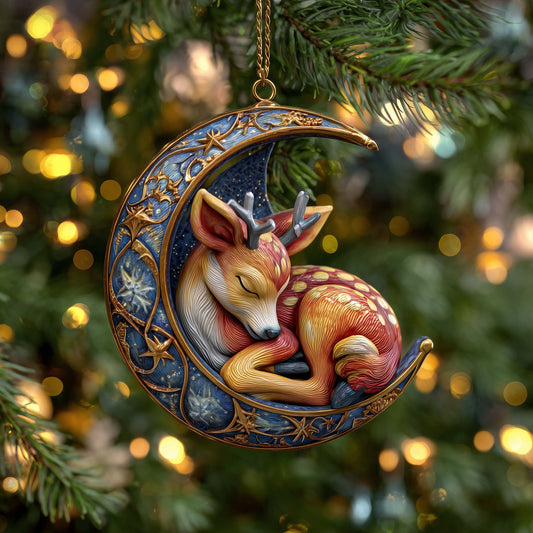 Moon Fawn Christmas Mica Ornament GFSPQM15