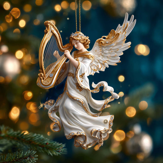Harpist Angel Christmas Mica Ornament GFSPQM150