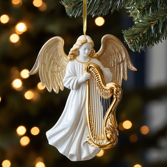 Golden Harpist Christmas Mica Ornament GFSPQM151