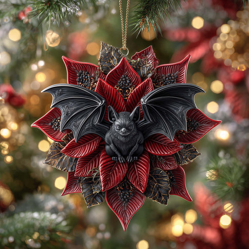 Poinsettia Bat Christmas Mica Ornament GFSPQM163