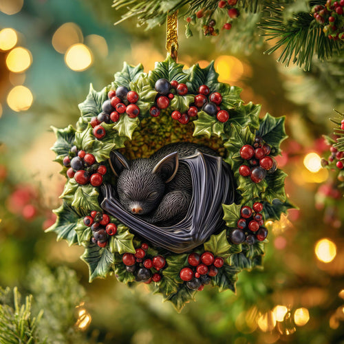 Wreath Bat Christmas Mica Ornament GFSPQM164
