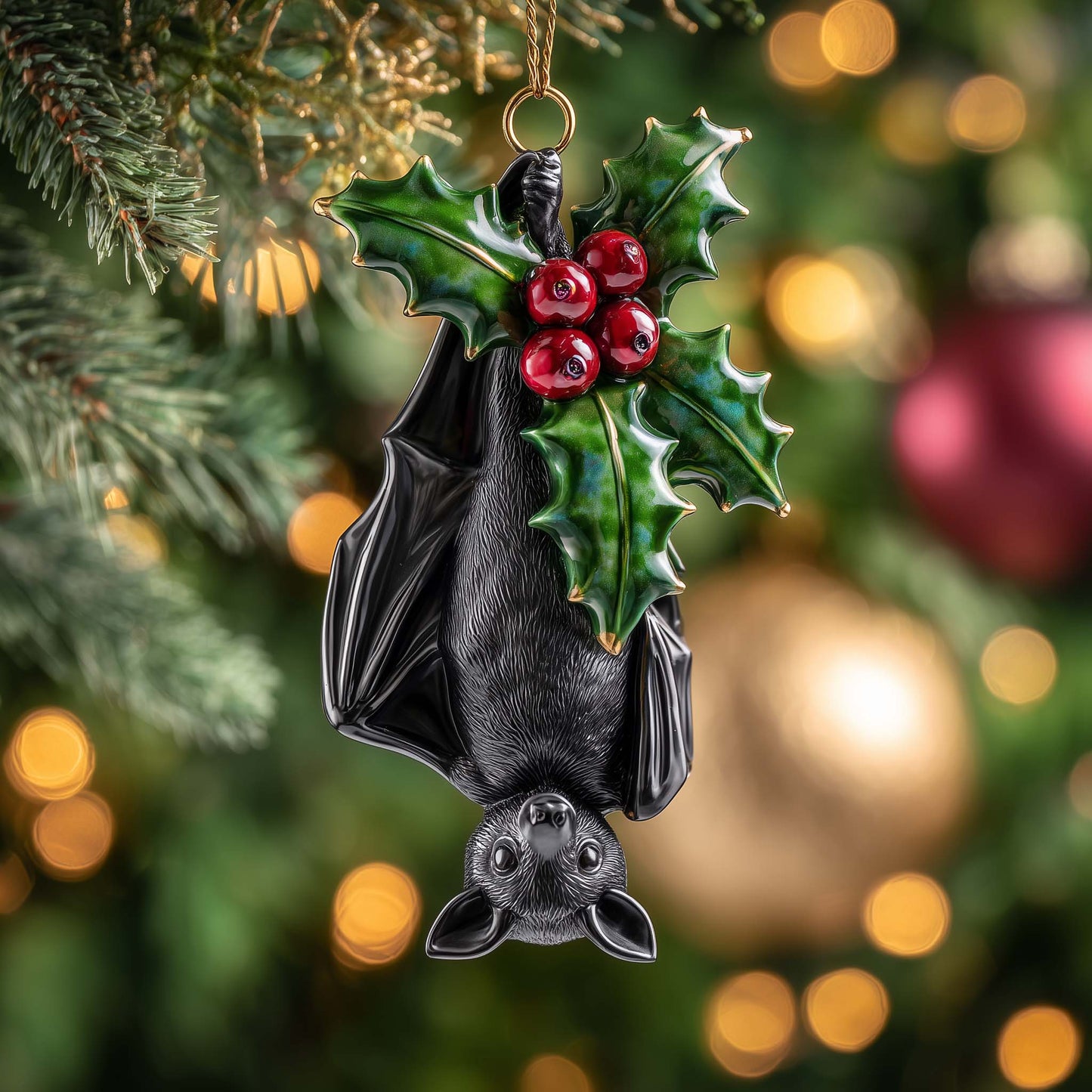 Holly Bat Christmas Mica Ornament GFSPQM171