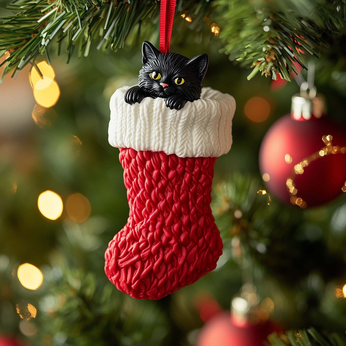 Stocking Cat Christmas Mica Ornament GFSPQM181
