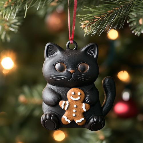Gingerbread Cat Christmas Mica Ornament GFSPQM182