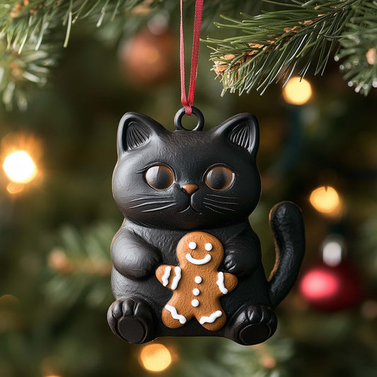 Gingerbread Cat Christmas Mica Ornament GFSPQM182