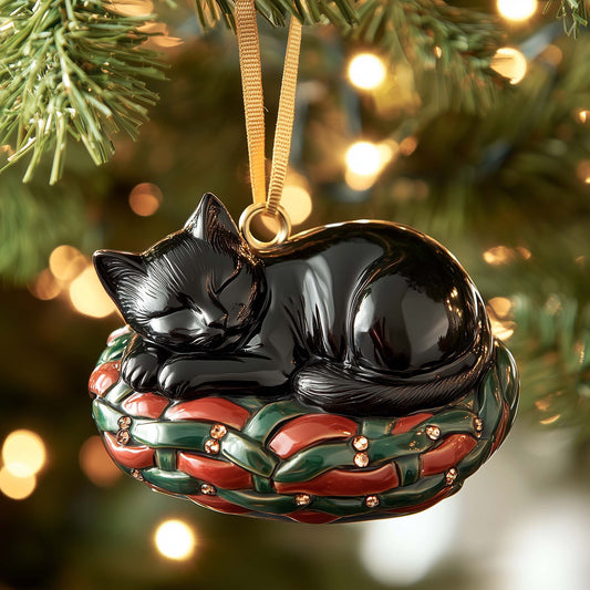 Napping Kitty Christmas Mica Ornament GFSPQM183