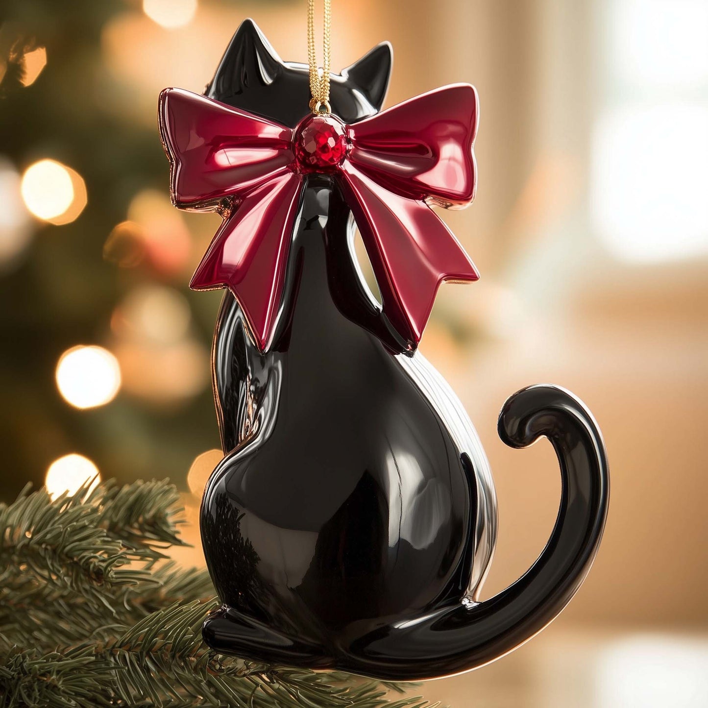 Ribbon Cat Christmas Mica Ornament GFSPQM185