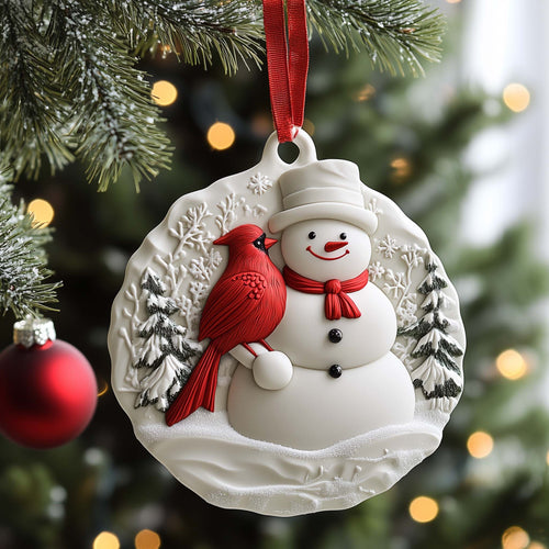 Cardinal Snowman Christmas Mica Ornament GFSPQM19