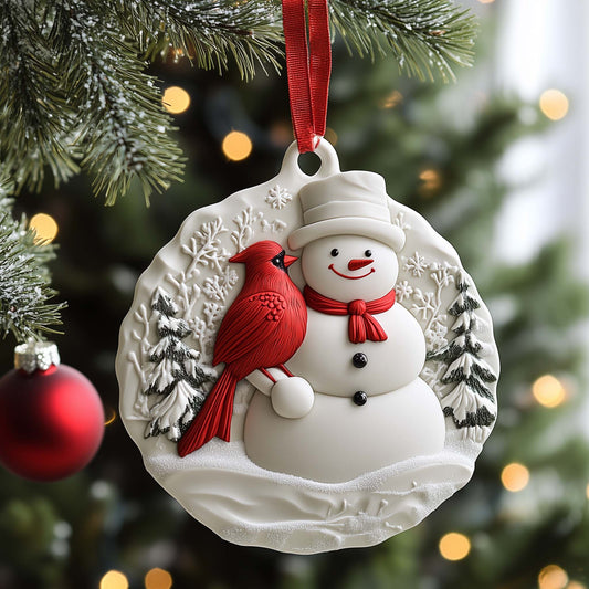 Cardinal Snowman Christmas Mica Ornament GFSPQM19