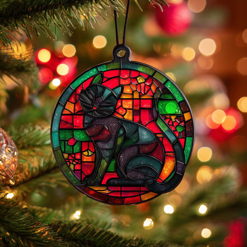 Mosaic Cat Christmas Mica Ornament GFSPQM191