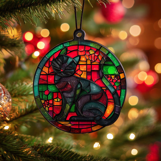 Mosaic Cat Christmas Mica Ornament GFSPQM191