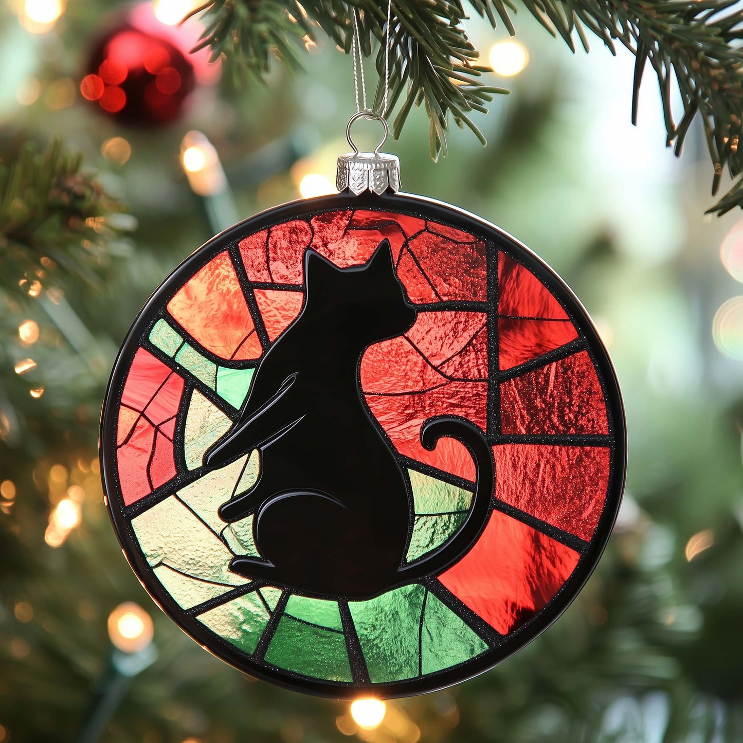 Stained Cat Christmas Mica Ornament GFSPQM194