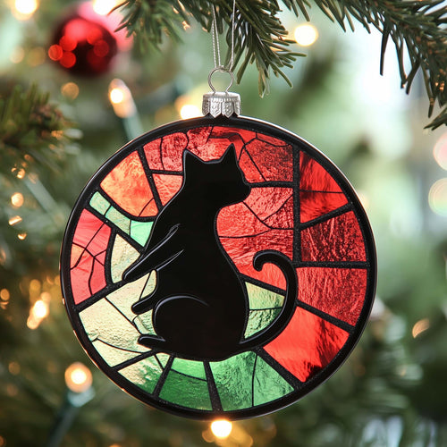 Stained Cat Christmas Mica Ornament GFSPQM194