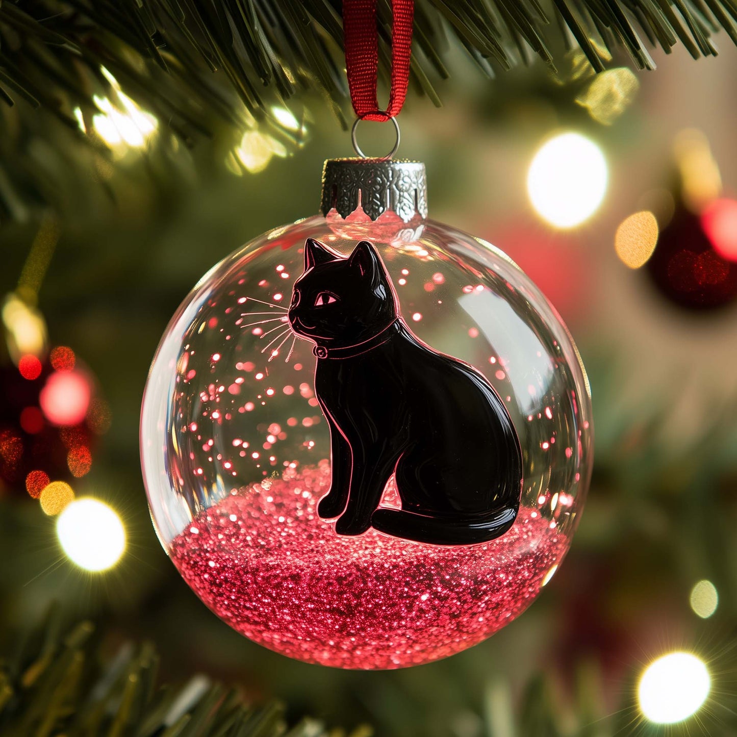 Glitter Cat Christmas Mica Ornament GFSPQM195