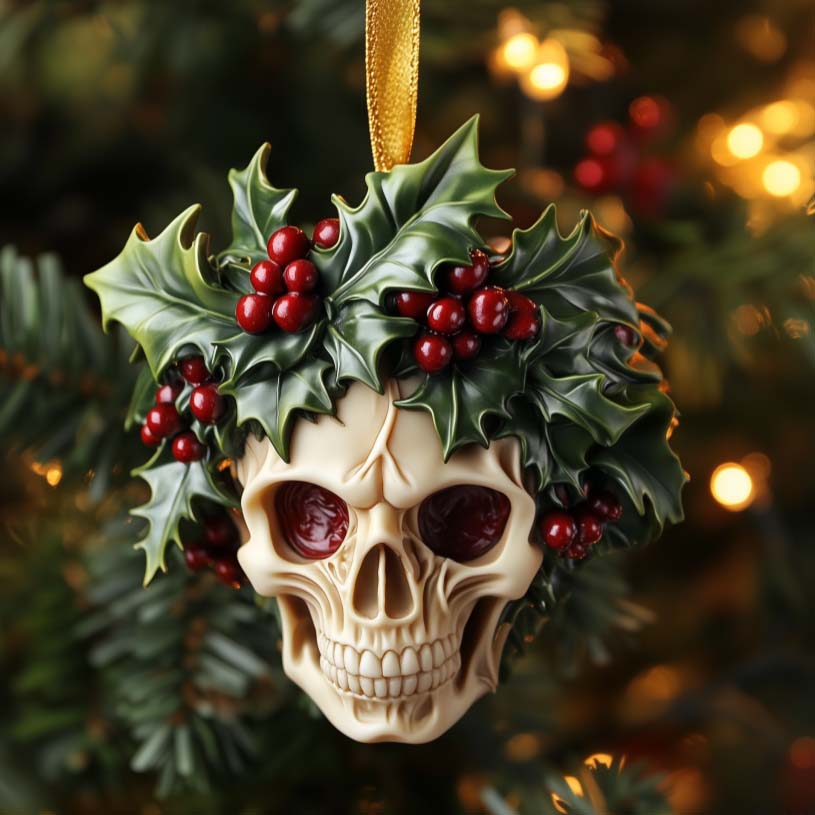 Green Skull Christmas Mica Ornament GFSPQM203