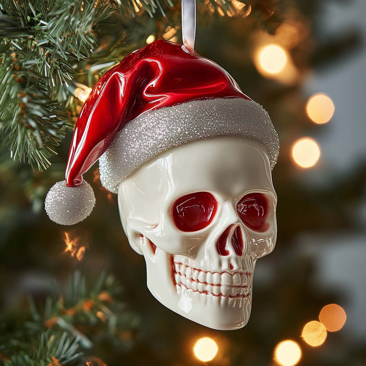 Santa Skull Christmas Mica Ornament GFSPQM206