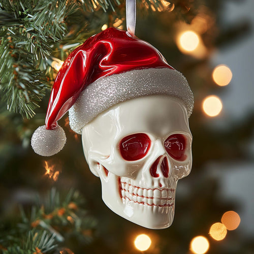 Santa Skull Christmas Mica Ornament GFSPQM206