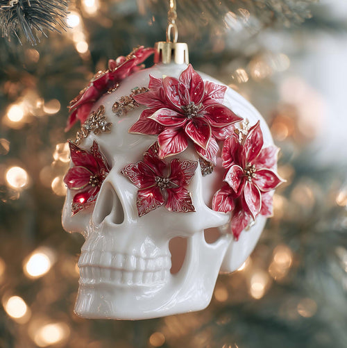 Glitter Skull Christmas Mica Ornament GFSPQM209