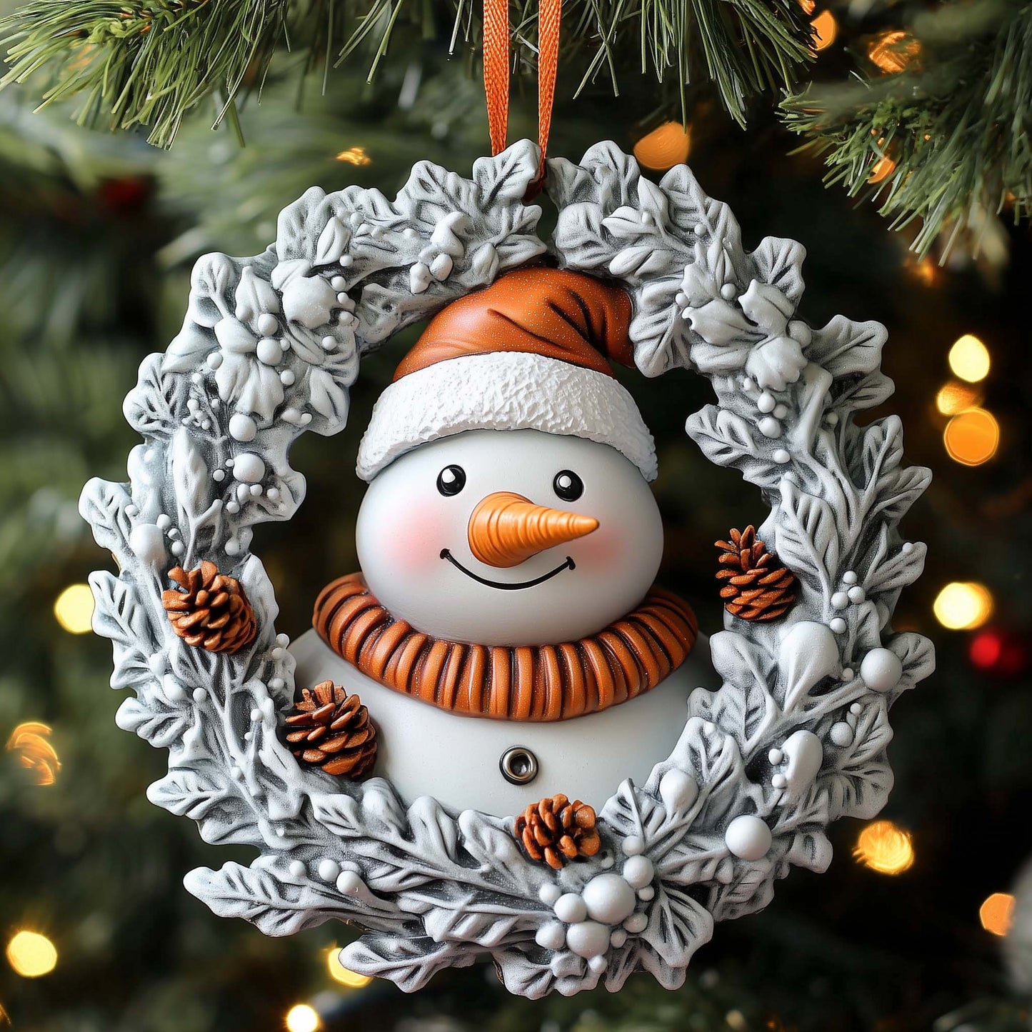 Snowman Wreath Christmas Mica Ornament GFSPQM21