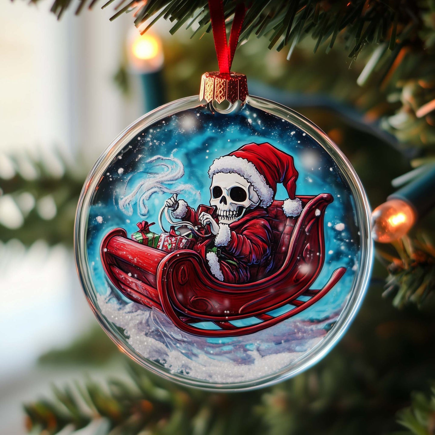 Skeleton Santa Christmas Mica Ornament GFSPQM212