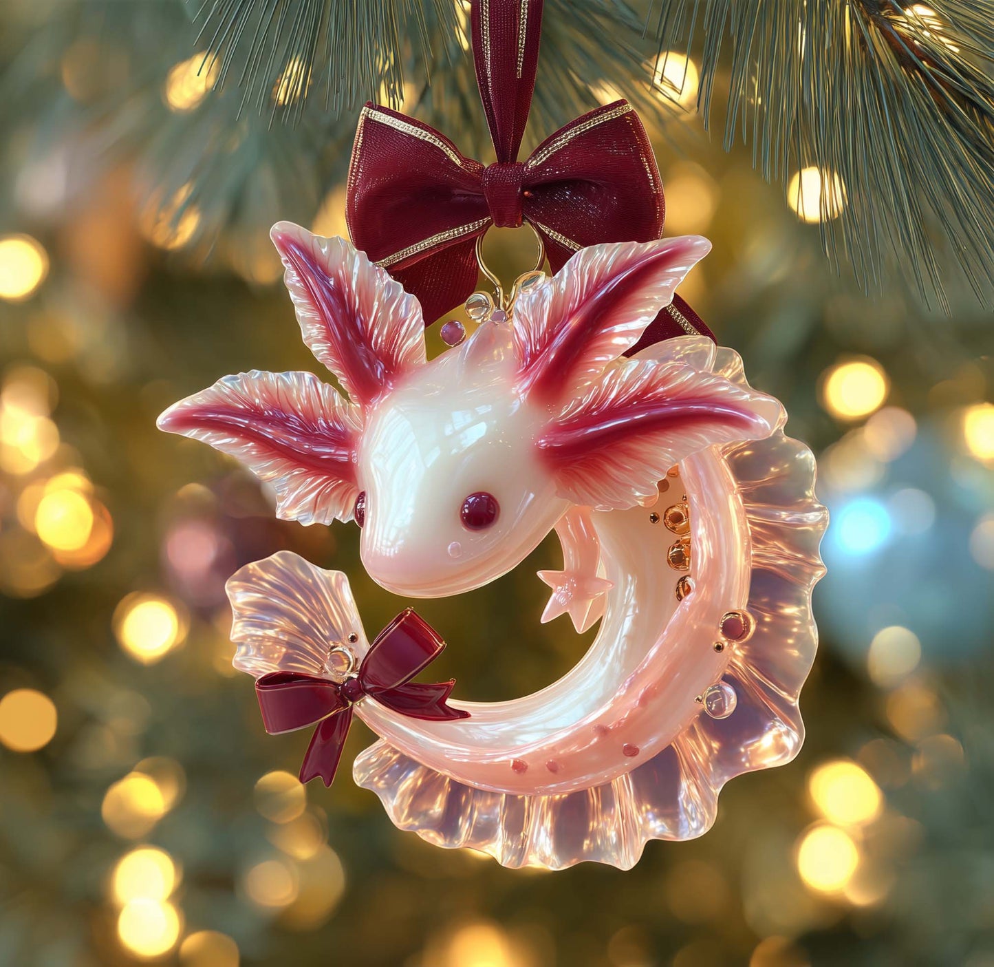 Ribbon Axolotl Christmas Mica Ornament GFSPQM221