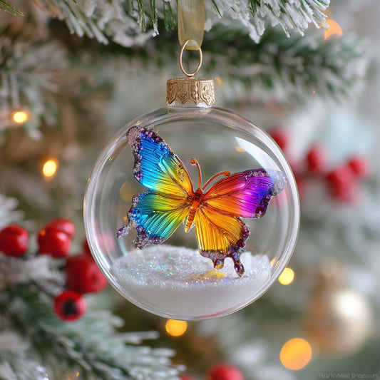 Snowglobe Butterfly Christmas Mica Ornament GFSPQM232