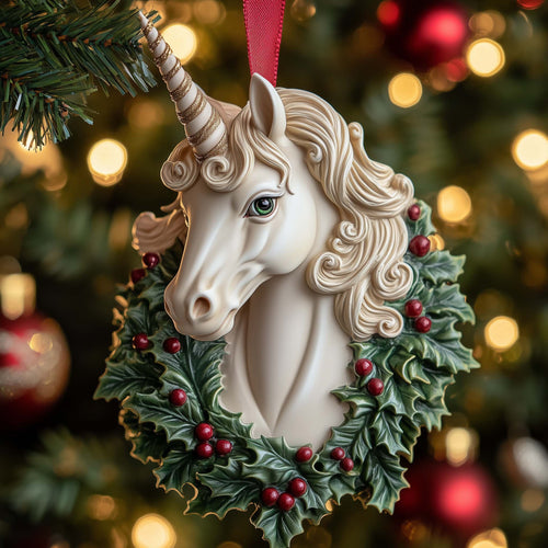 Wreath Unicorn Christmas Mica Ornament GFSPQM238