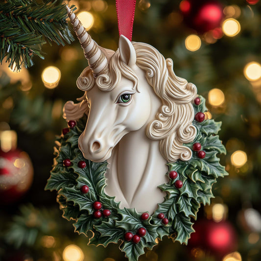 Wreath Unicorn Christmas Mica Ornament GFSPQM238