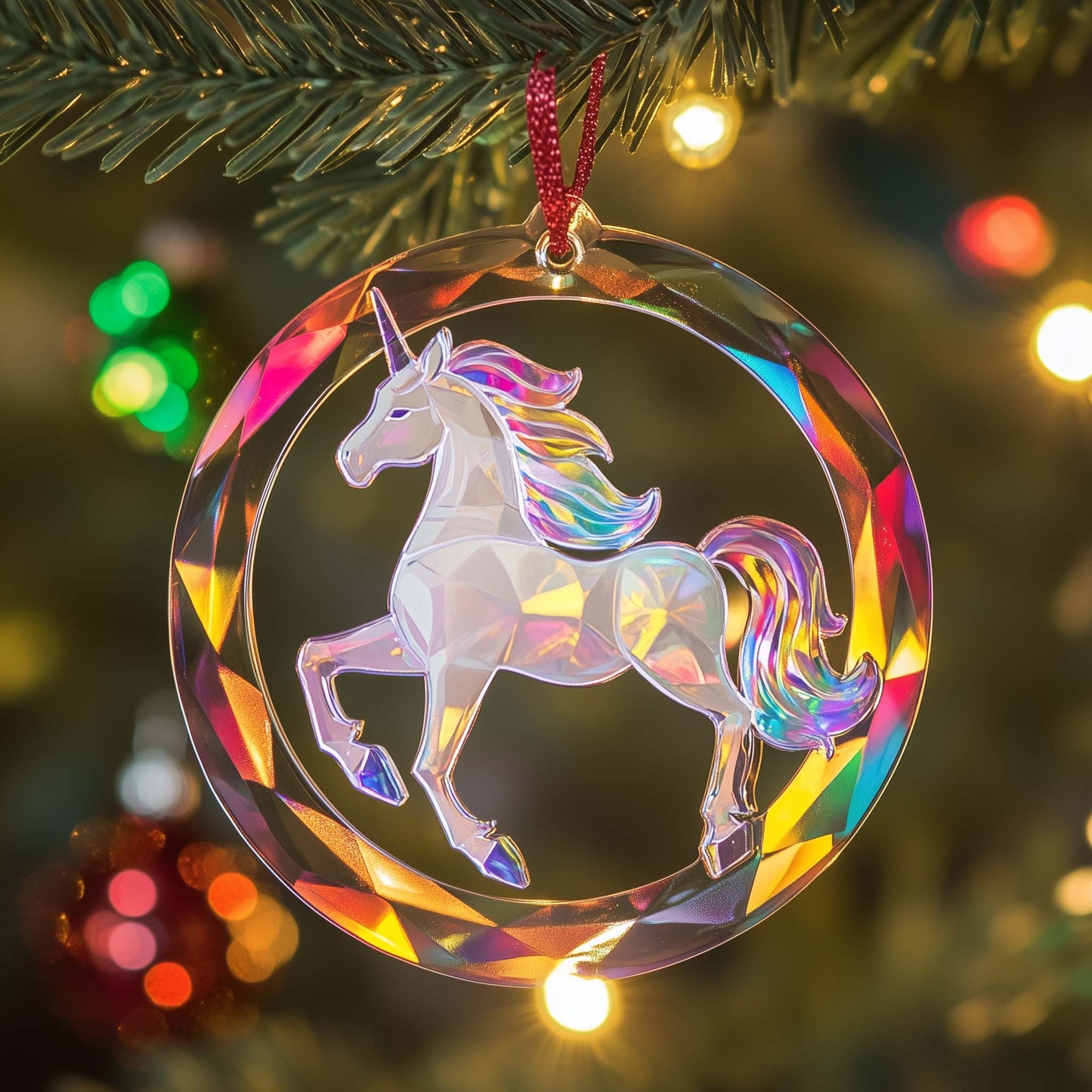 Prismatic Unicorn Christmas Mica Ornament GFSPQM242