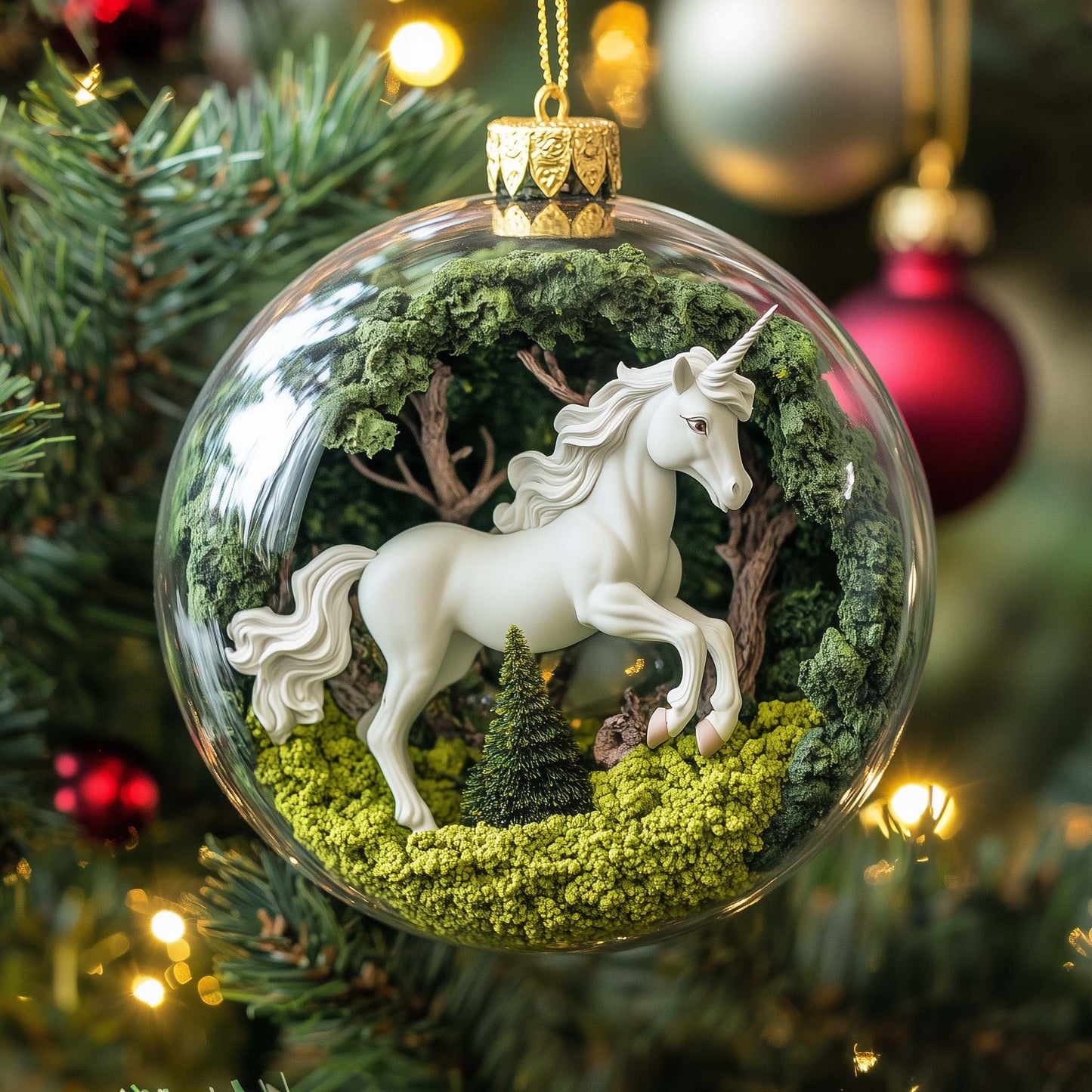 Unicorn Globe Christmas Mica Ornament GFSPQM245